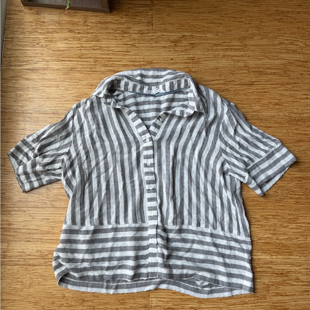Jane and Delancey Gray Striped Blouse
